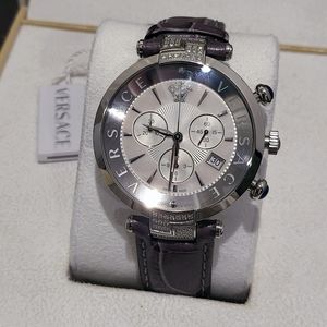 VERSACE Reve Chronograph Diamond Leather Strap Watch -UNISEX